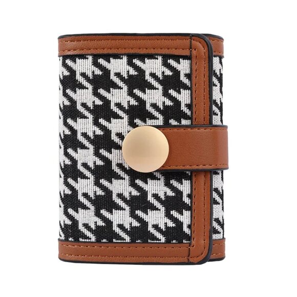 $5 ADD ON ITEM-Small Houndstooth Trifold Wallet Leather Purse Credit Card Holder - Picture 3 of 6